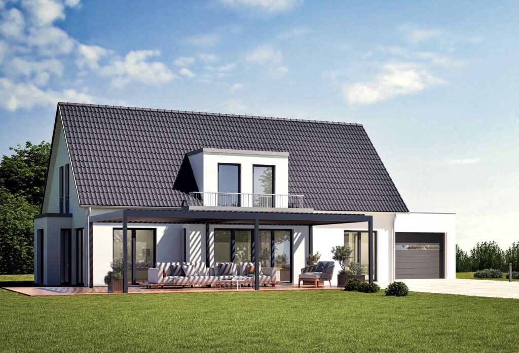 Haus 19 weiss am Tag